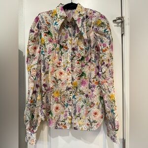 Aqua Blu White Floral Button-Down Shirt